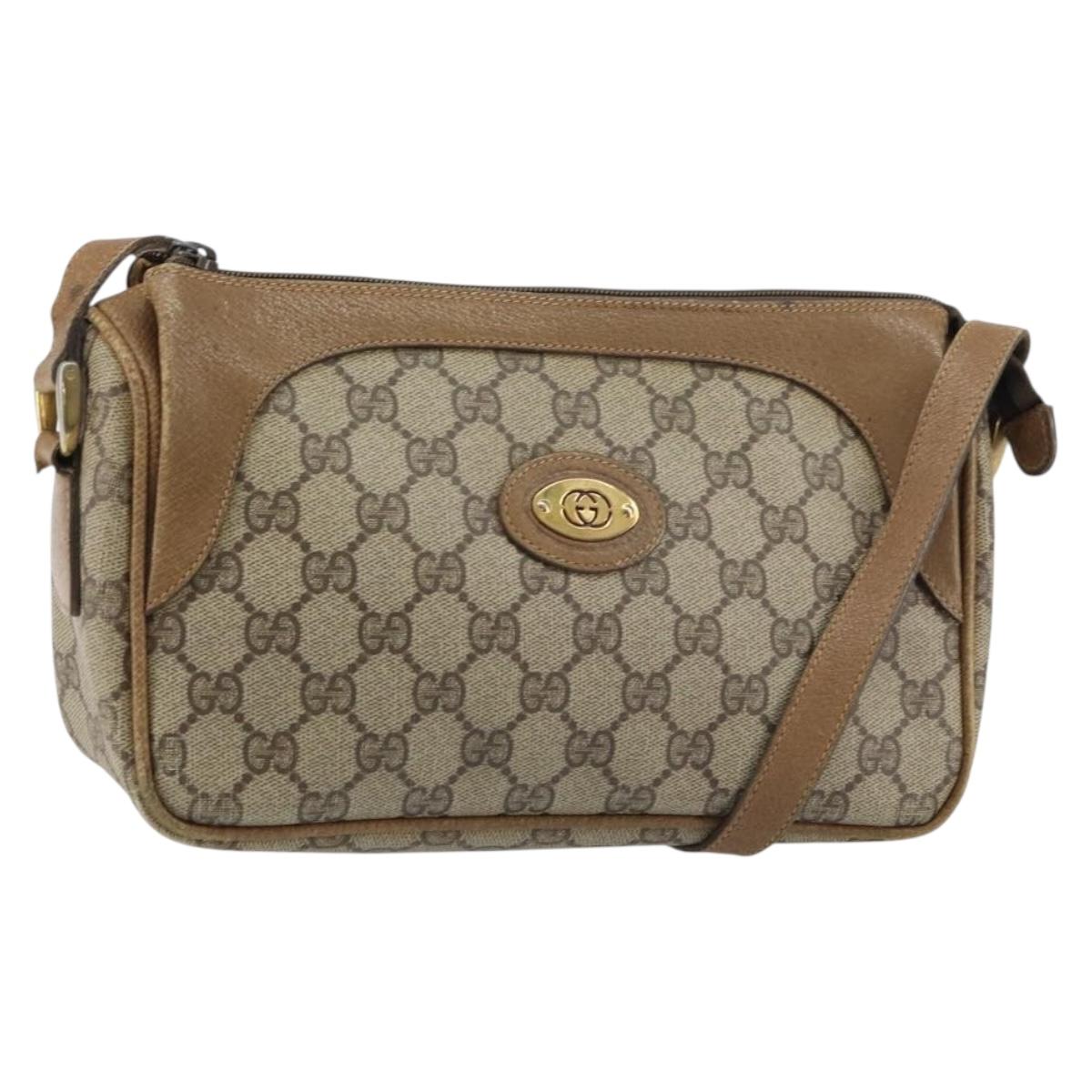GUCCI GG Supreme Shoulder Bag PVC Leather Beige Gold Auth 156786