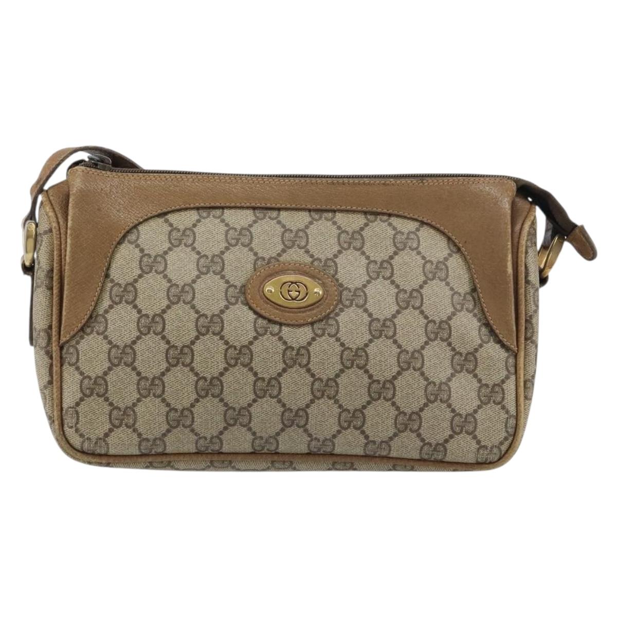 GUCCI GG Supreme Shoulder Bag PVC Leather Beige Gold Auth 156786