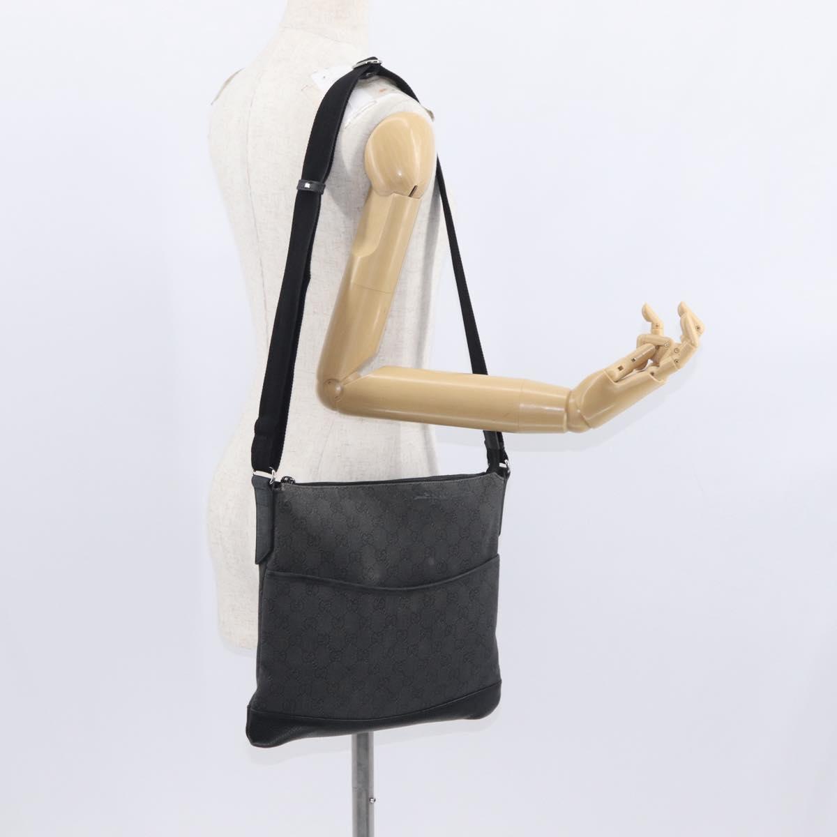 GUCCI GG Canvas Shoulder Bag Black Silver 374414 Auth 156793