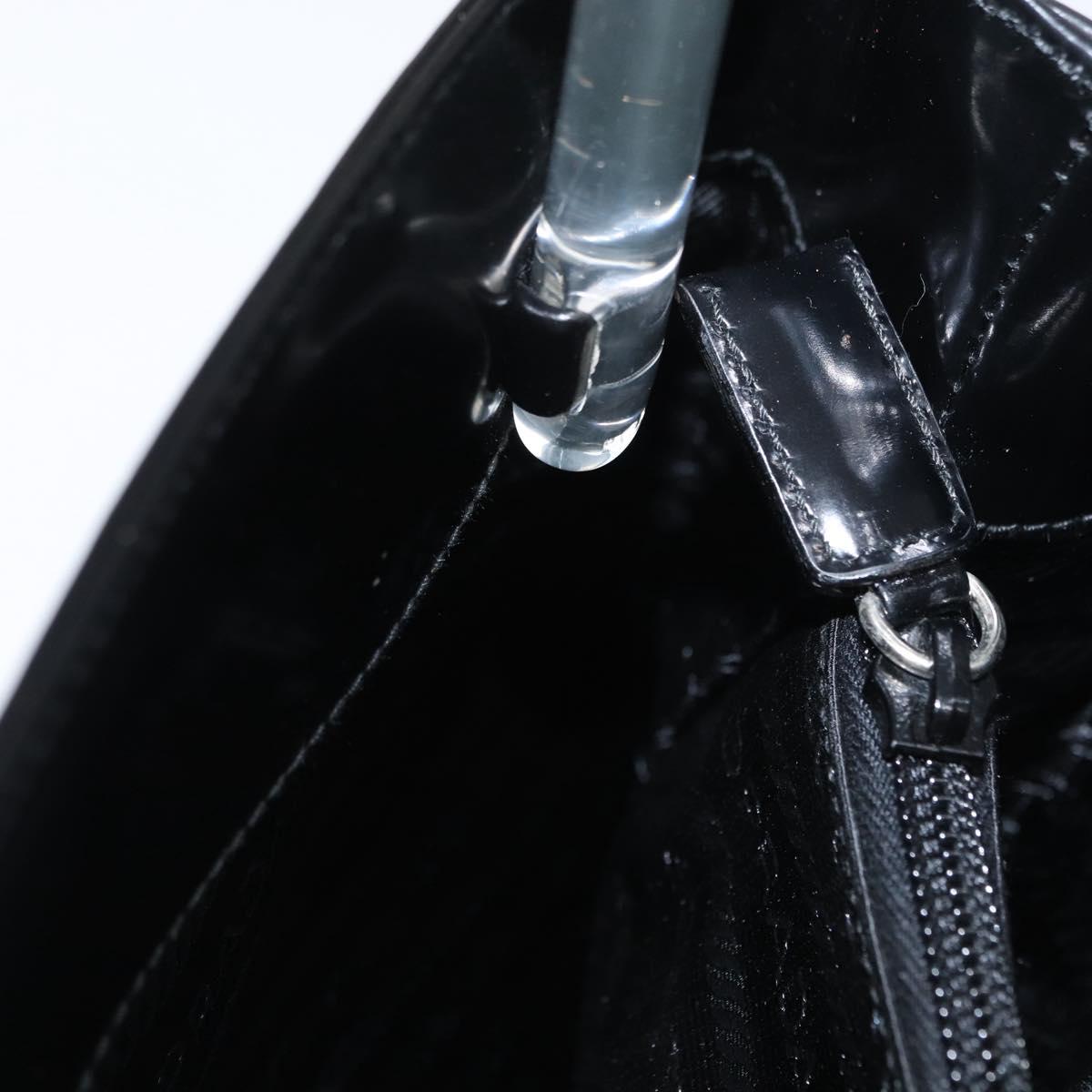 PRADA Hand Bag Enamel Black Auth 156803