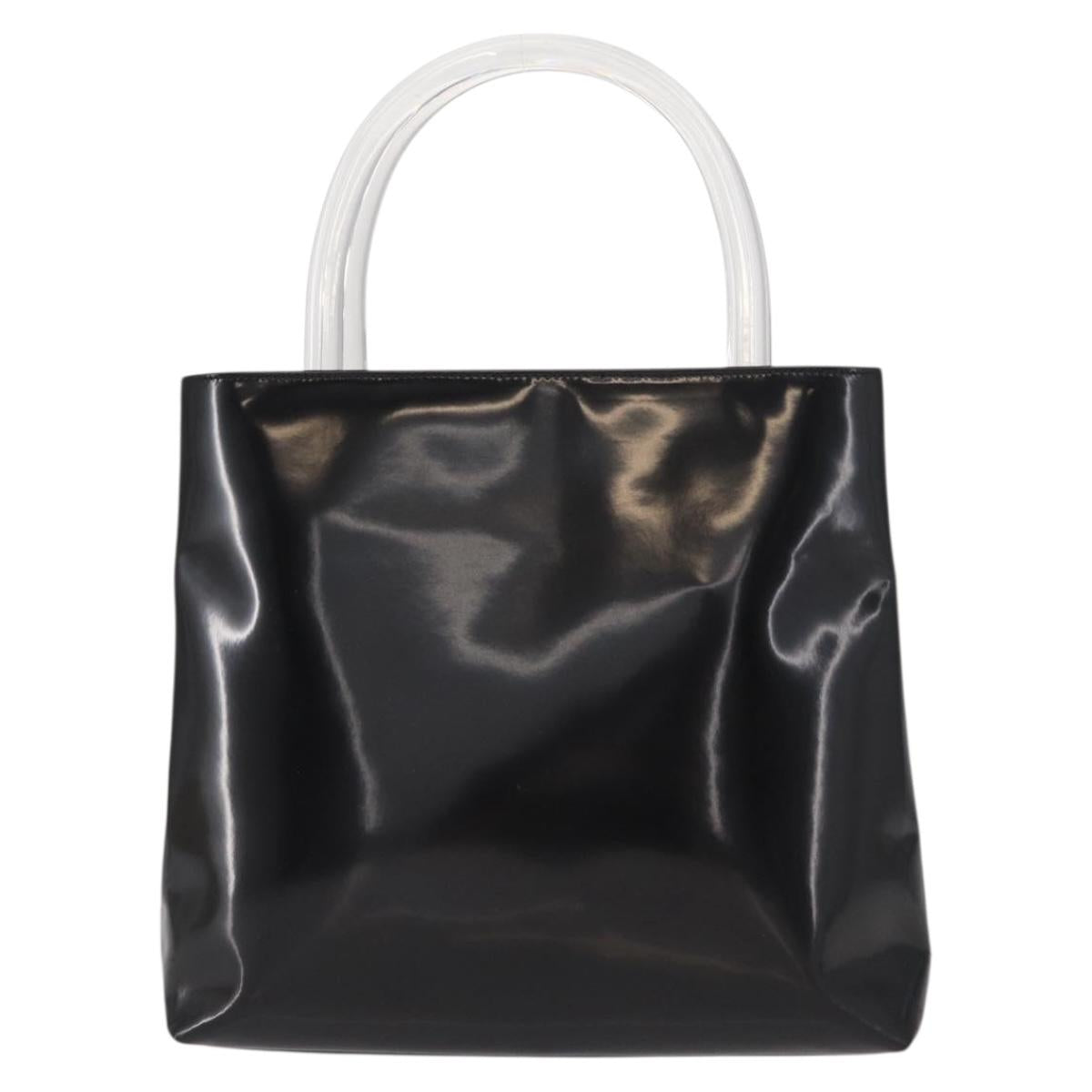 PRADA Hand Bag Enamel Black Auth 156803