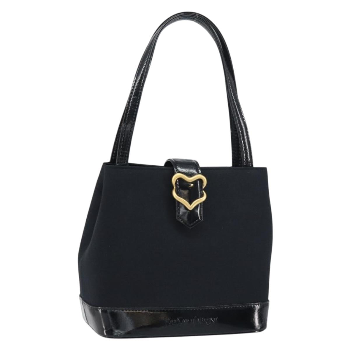 SAINT LAURENT Hand Bag Canvas Leather Black Gold Auth 156805