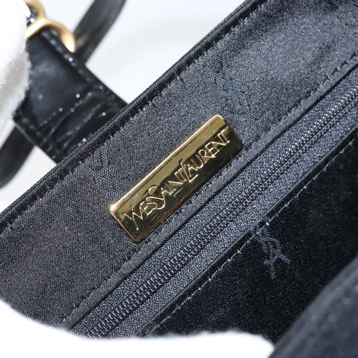 SAINT LAURENT Hand Bag Canvas Leather Black Gold Auth 156805