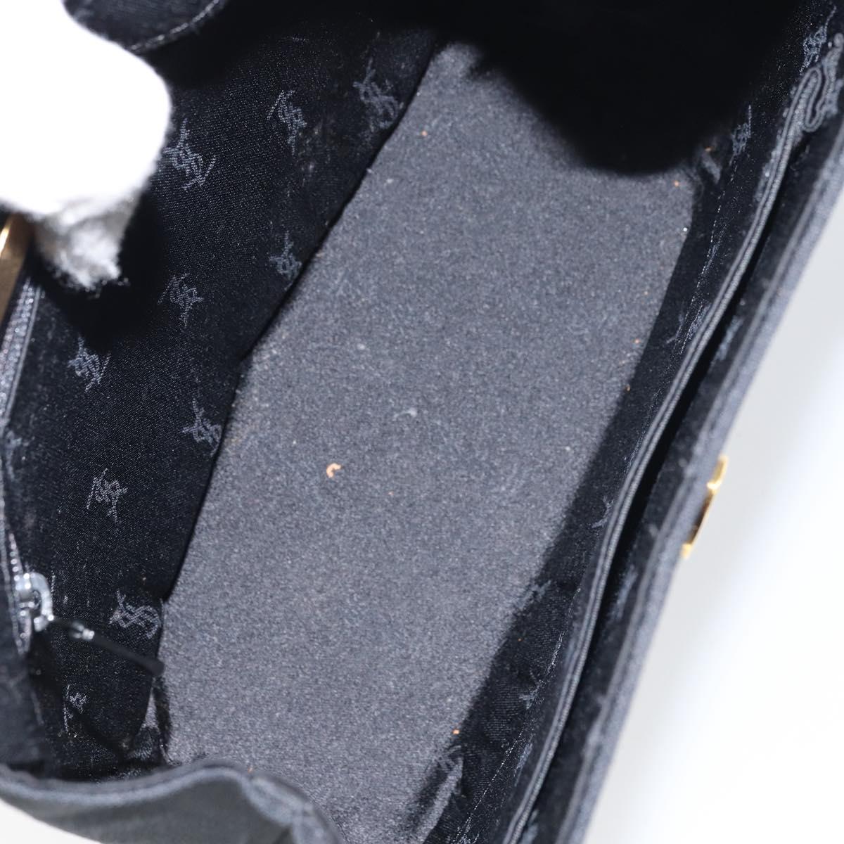SAINT LAURENT Hand Bag Canvas Leather Black Gold Auth 156805