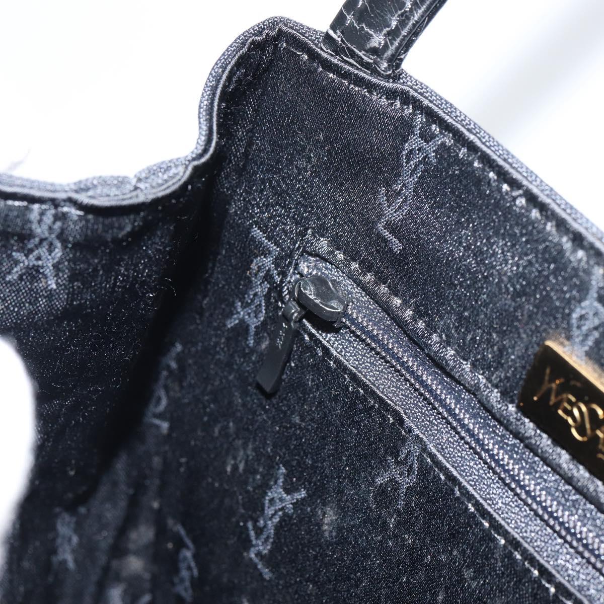SAINT LAURENT Hand Bag Canvas Leather Black Gold Auth 156805