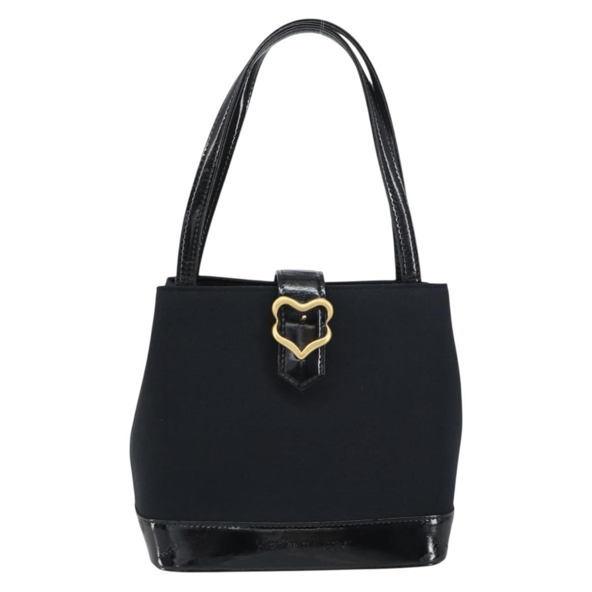 SAINT LAURENT Hand Bag Canvas Leather Black Gold Auth 156805