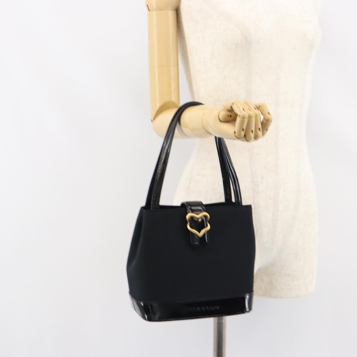 SAINT LAURENT Hand Bag Canvas Leather Black Gold Auth 156805