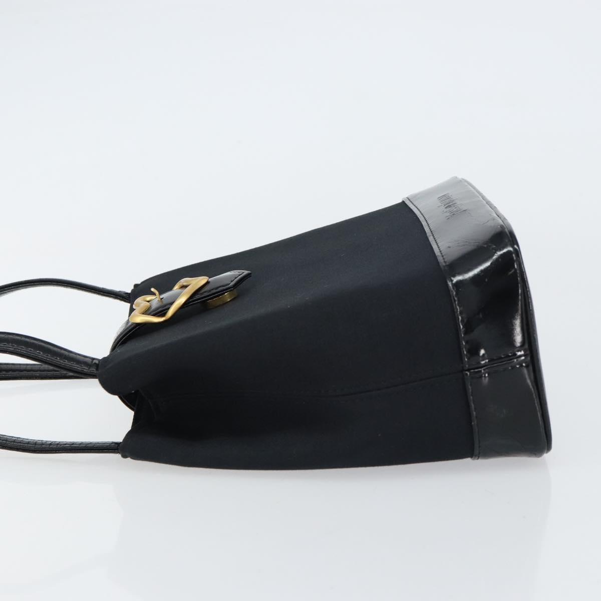 SAINT LAURENT Hand Bag Canvas Leather Black Gold Auth 156805