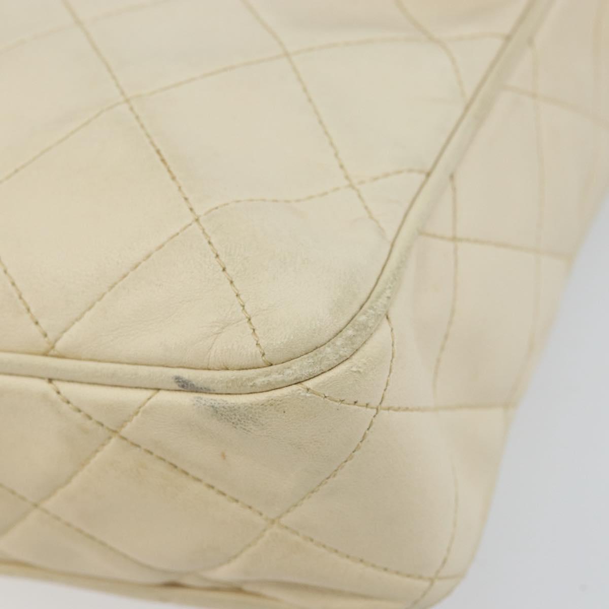 CHANEL Matelasse Shoulder Bag Lamb Skin White Gold CC Auth 156813