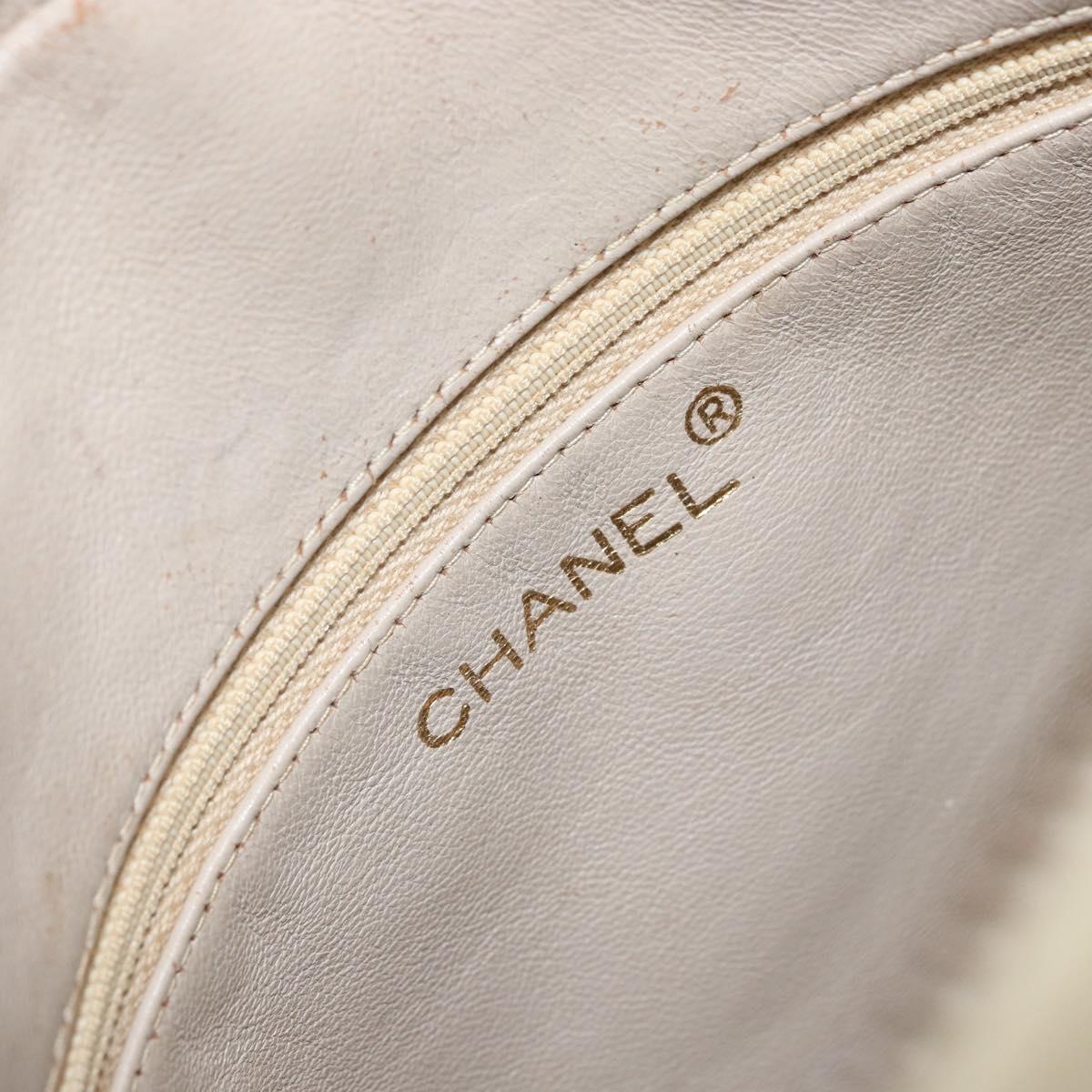 CHANEL Matelasse Shoulder Bag Lamb Skin White Gold CC Auth 156813