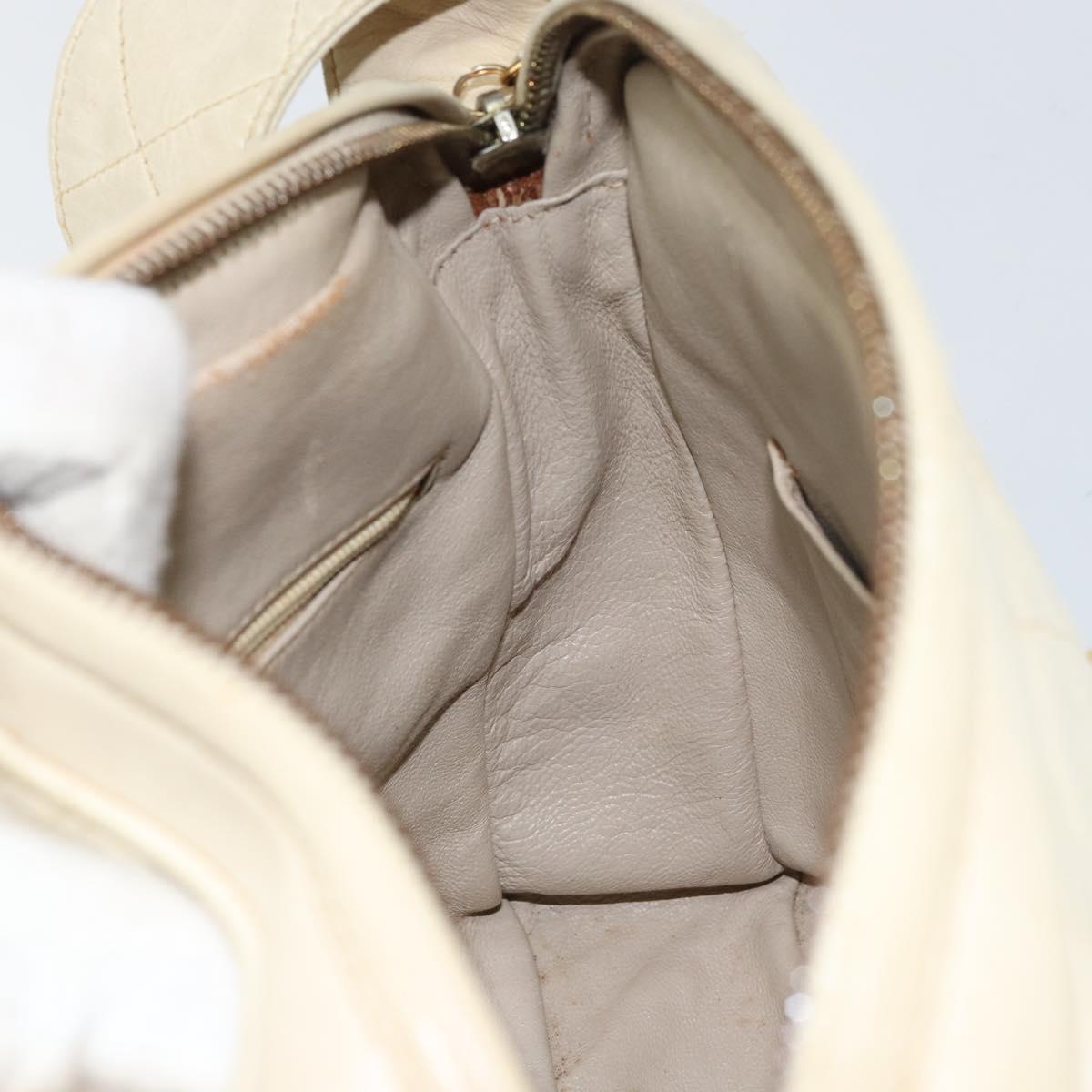 CHANEL Matelasse Shoulder Bag Lamb Skin White Gold CC Auth 156813