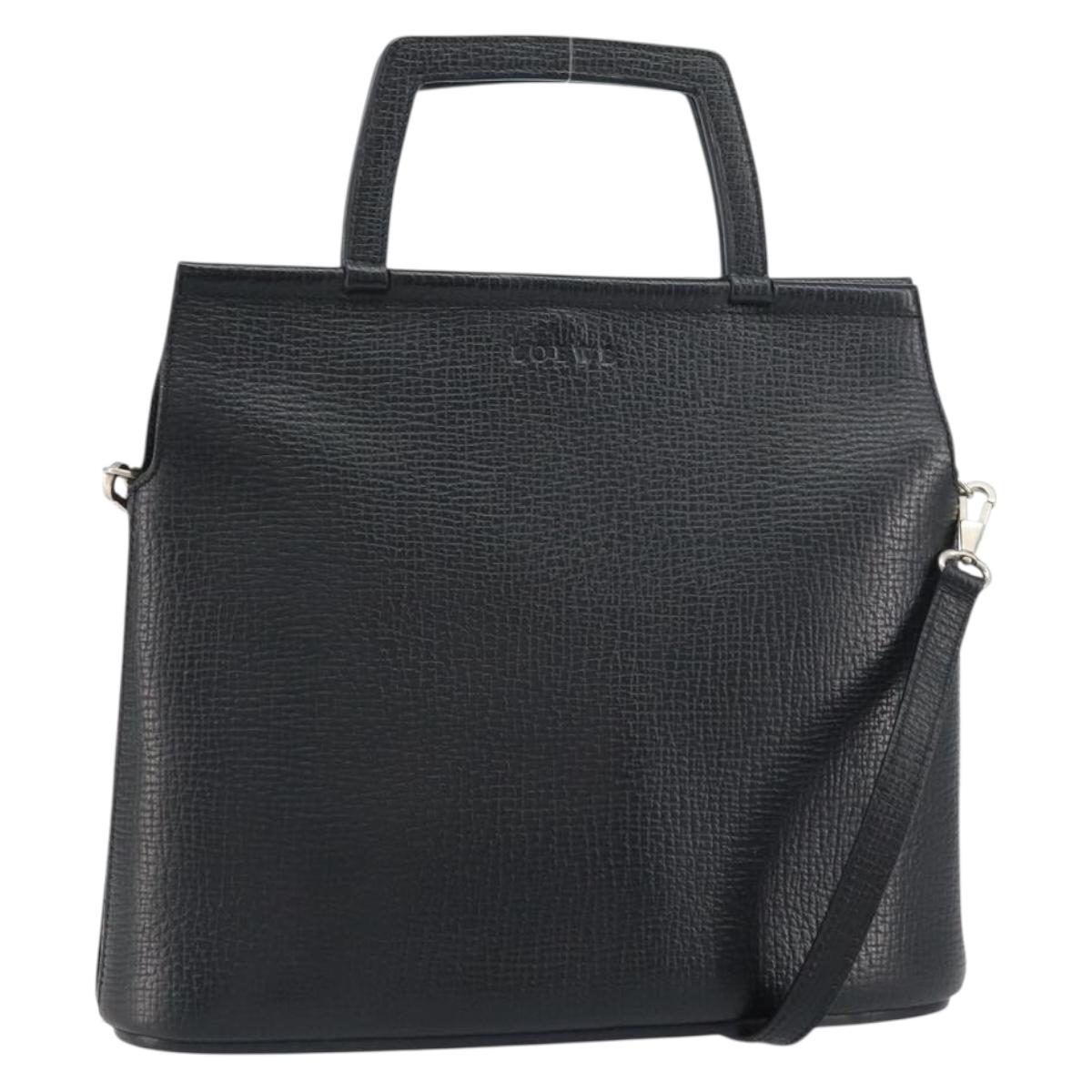 LOEWE Hand Bag Leather 2way Black Silver Auth 156814
