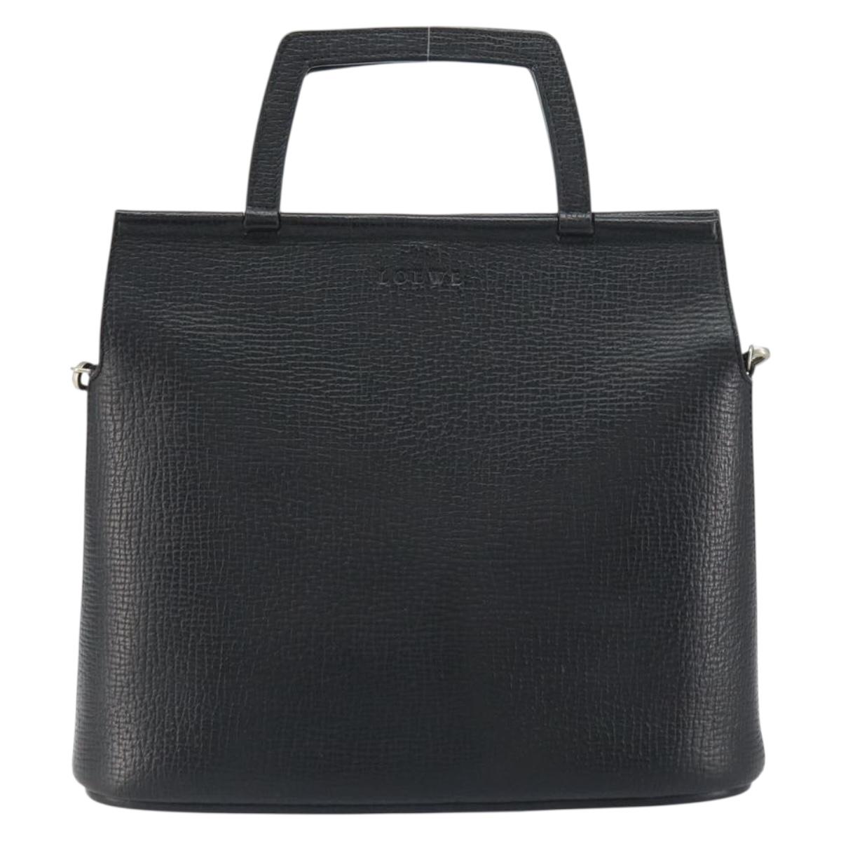 LOEWE Hand Bag Leather 2way Black Silver Auth 156814