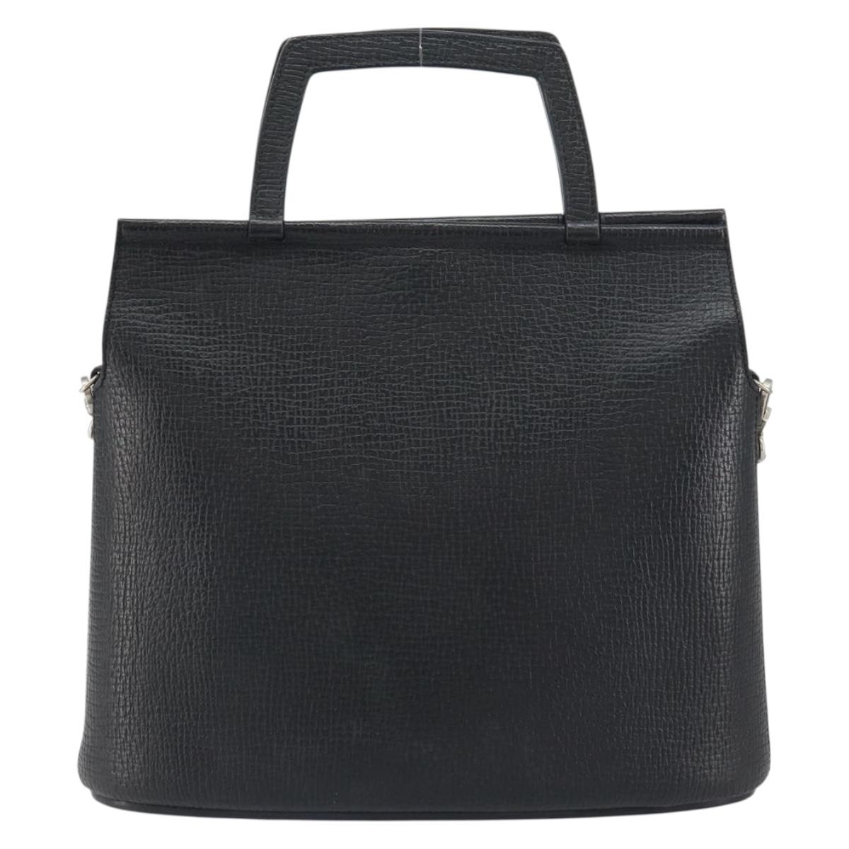 LOEWE Hand Bag Leather 2way Black Silver Auth 156814