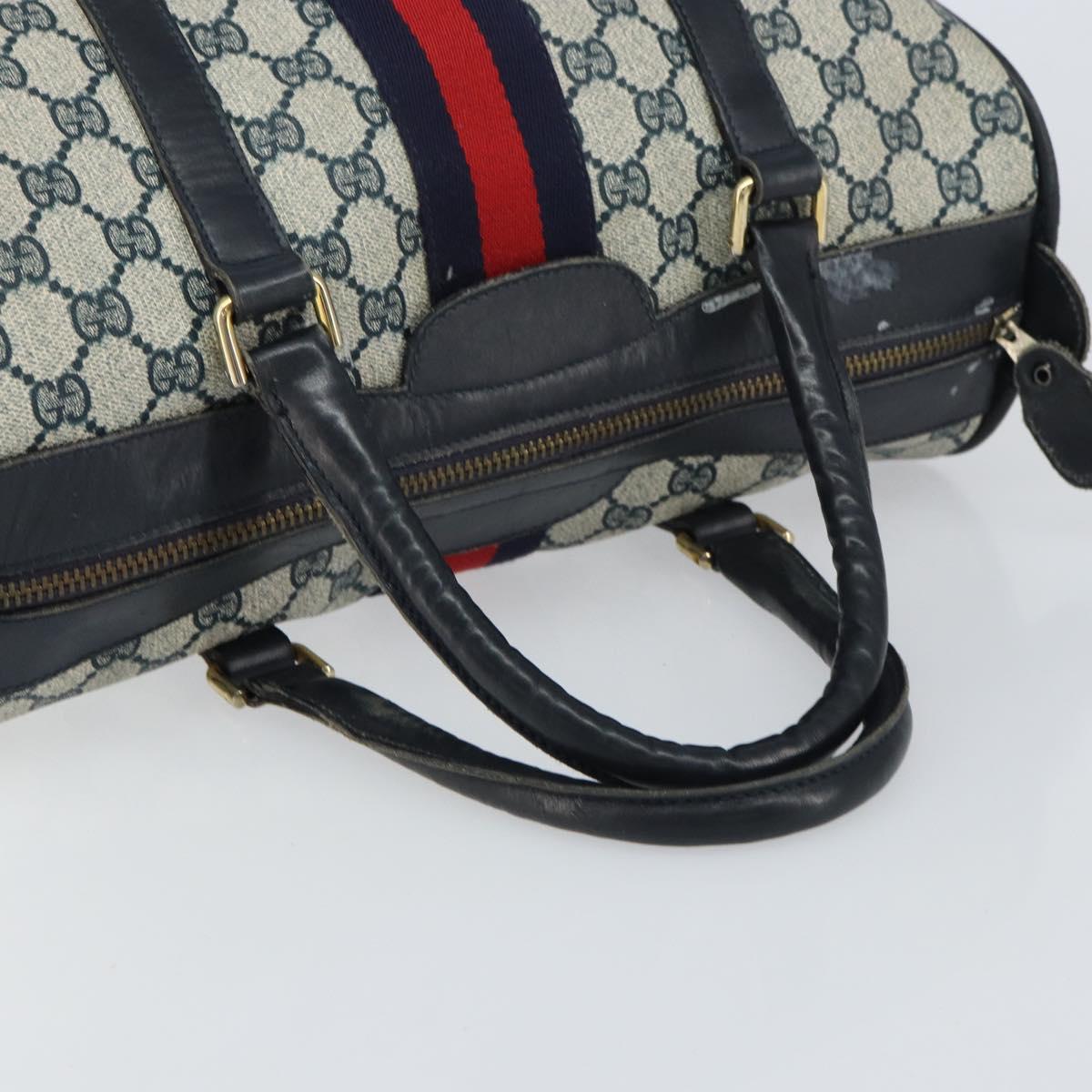 GUCCI GG Supreme Sherry Line Boston Bag PVC Navy Gold Auth 156820
