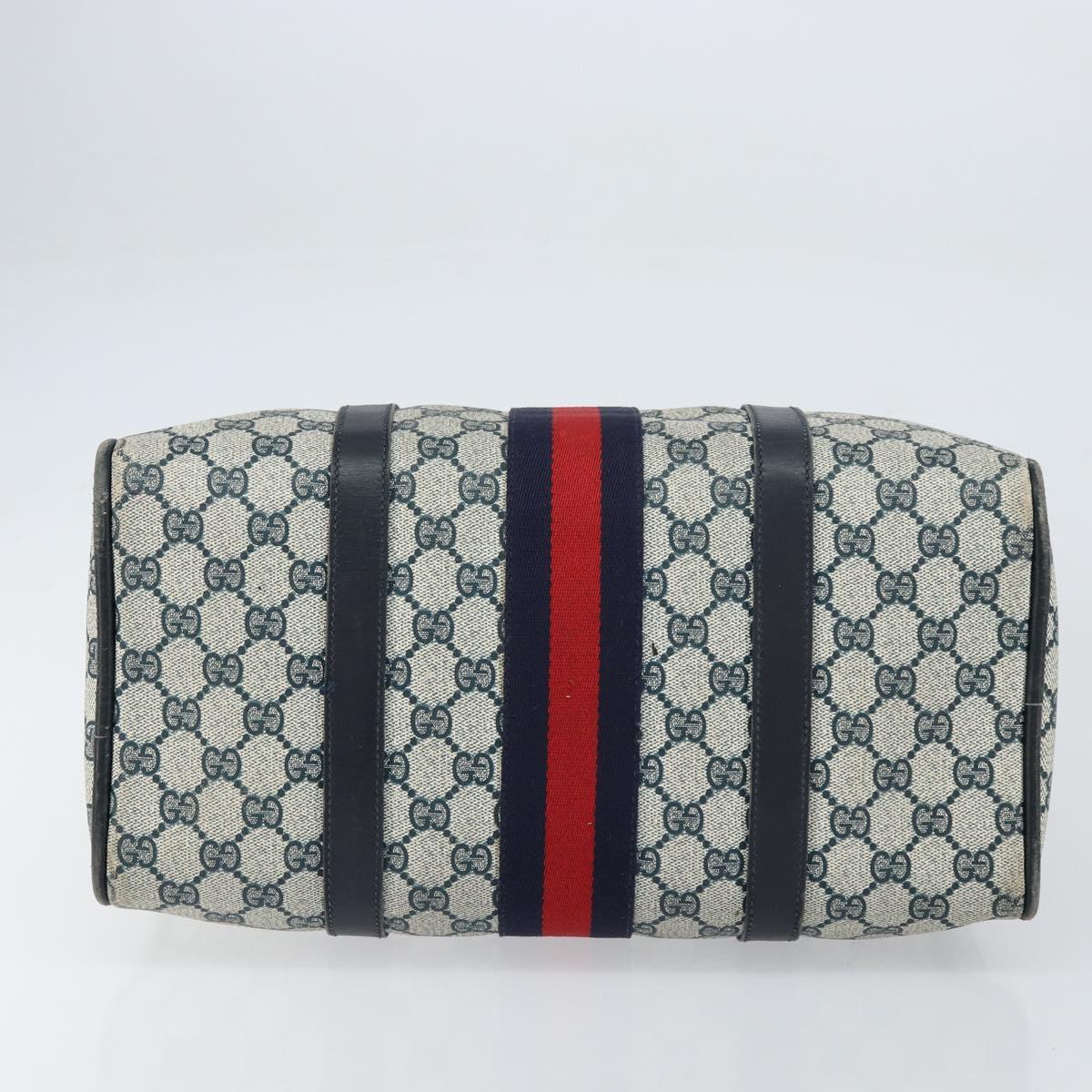 GUCCI GG Supreme Sherry Line Boston Bag PVC Navy Gold Auth 156820