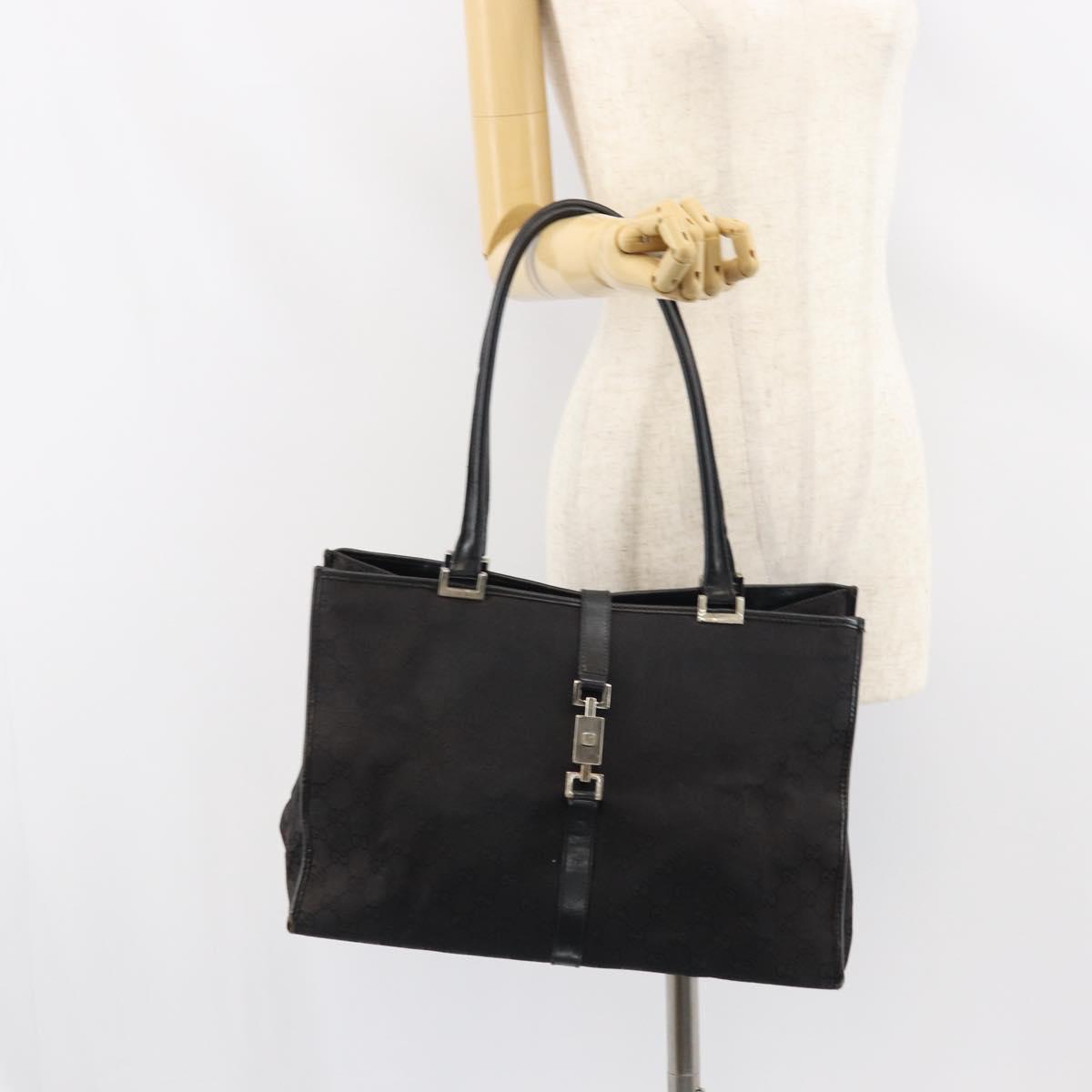 GUCCI GG Canvas Jackie Tote Bag Black Silver 002 1074 2123 Auth 156822