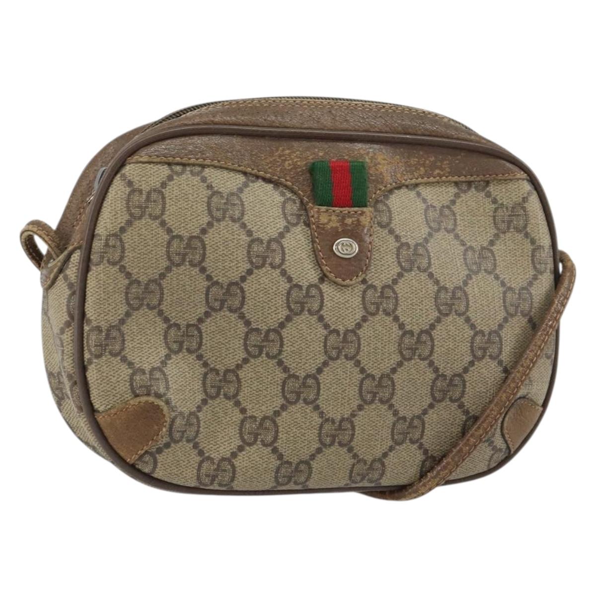 GUCCI GG Supreme Web Sherry Line Bag PVC Beige Gold 89 02 066 Auth 156823