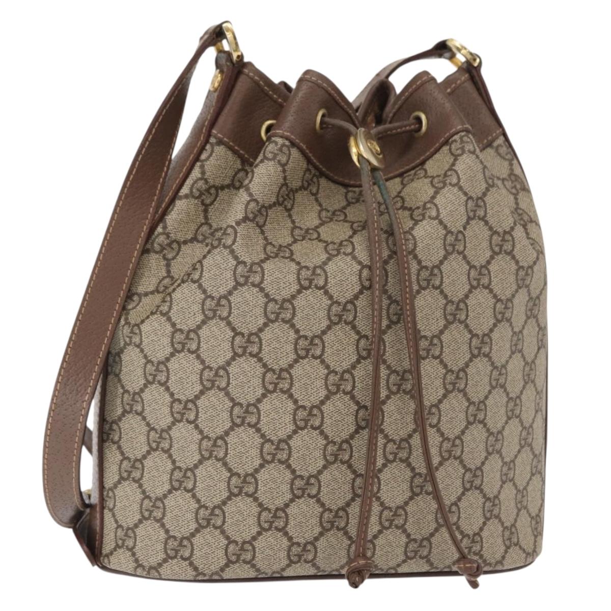 GUCCI GG Supreme Shoulder Bag PVC Beige Gold Auth 156825