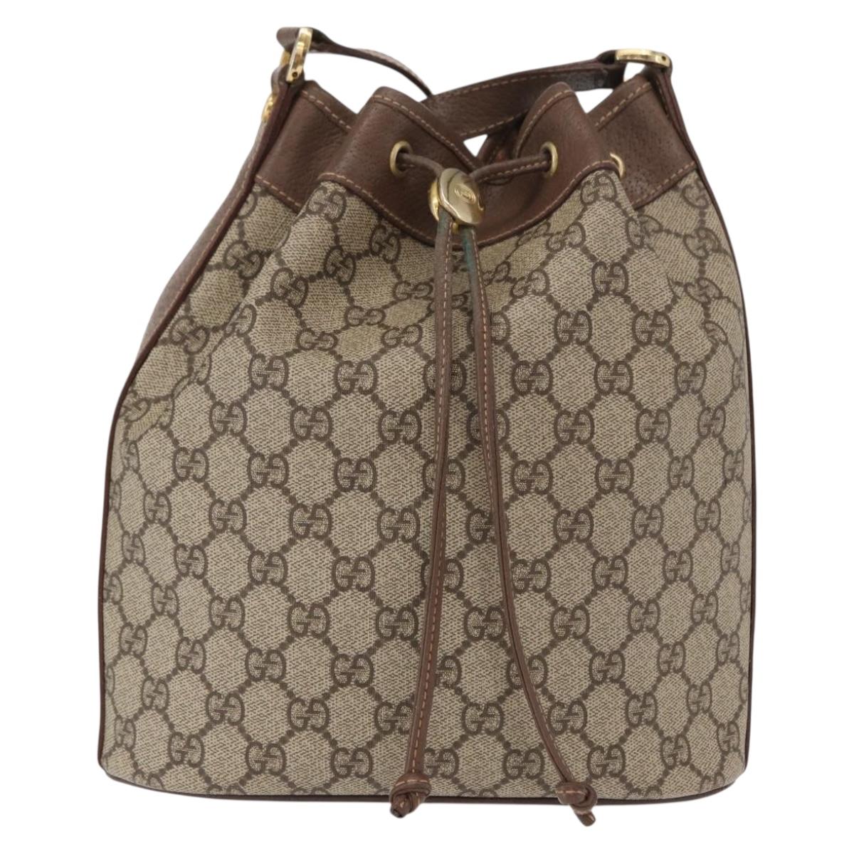 GUCCI GG Supreme Shoulder Bag PVC Beige Gold Auth 156825