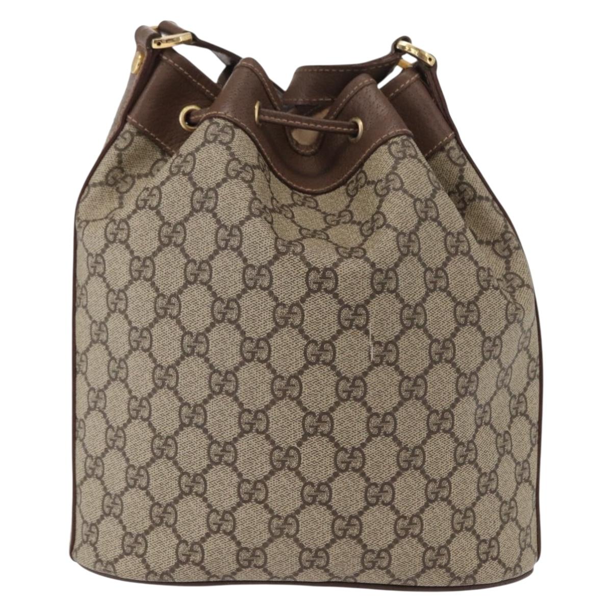 GUCCI GG Supreme Shoulder Bag PVC Beige Gold Auth 156825
