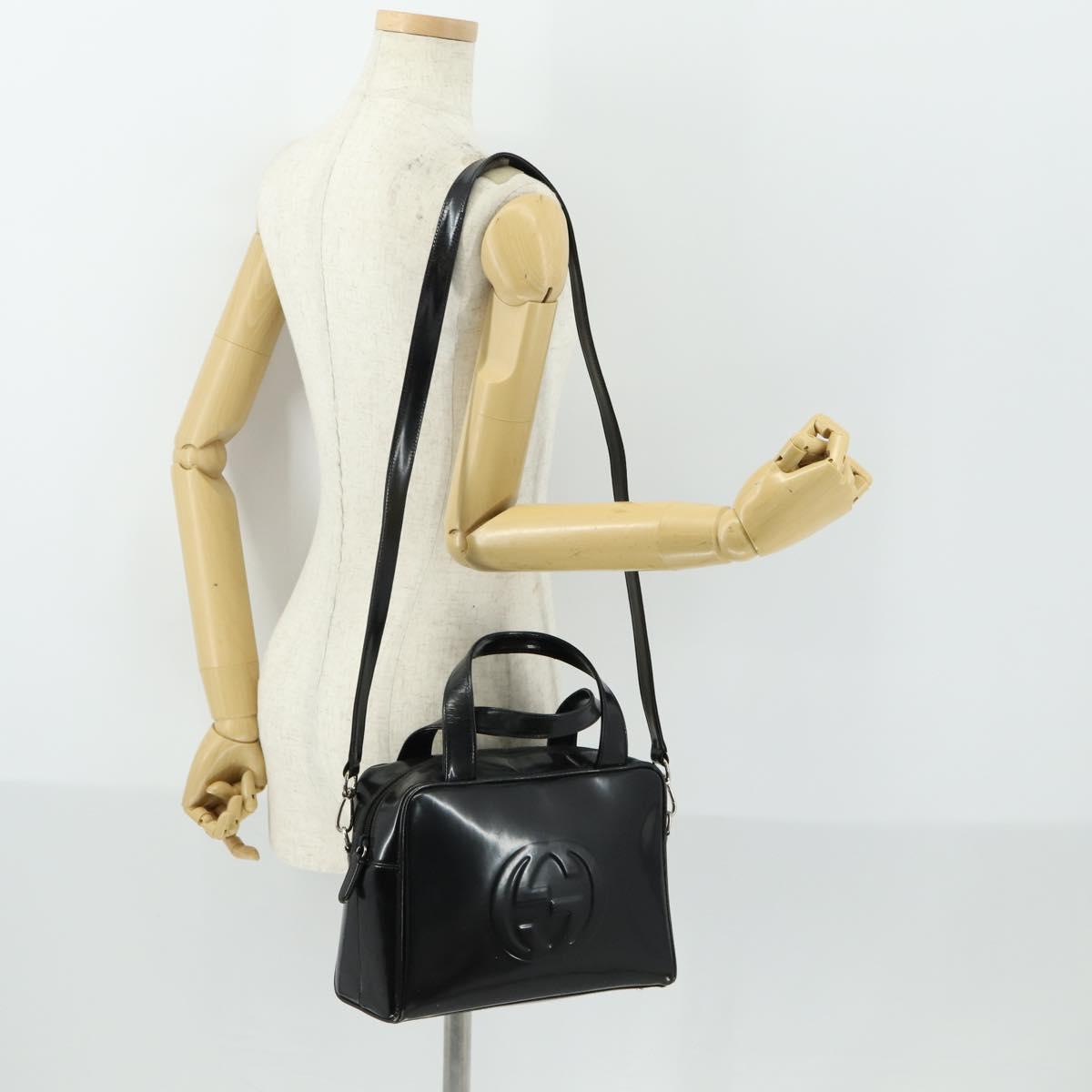 GUCCI Soho Hand Bag Enamel 2way Black Silver 000 1274 0505 Auth 156826