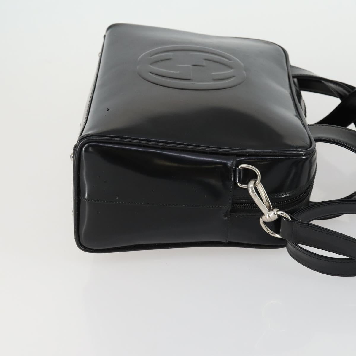 GUCCI Soho Hand Bag Enamel 2way Black Silver 000 1274 0505 Auth 156826