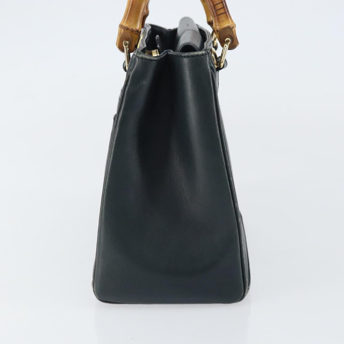 GUCCI Bamboo Hand Bag Leather Gold Navy 000 1364 0316 Auth 156828