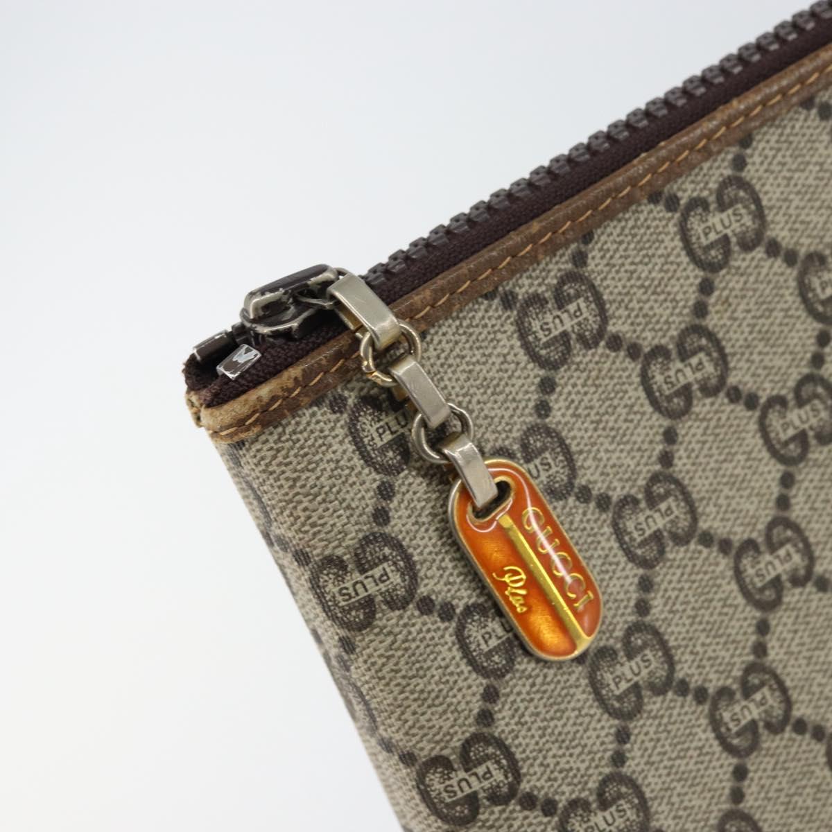 GUCCI GG Plus Supreme Clutch Bag PVC Beige Auth 156830