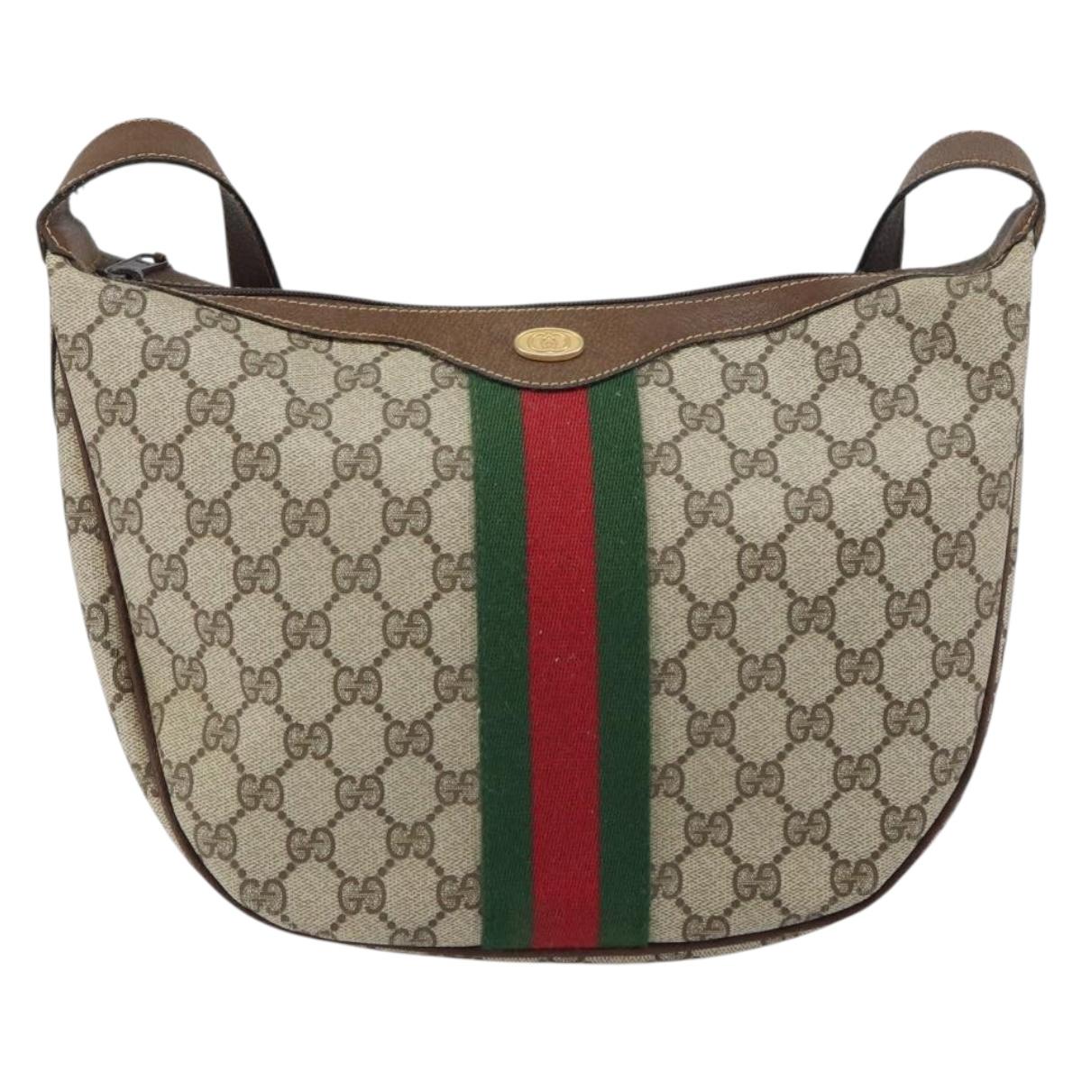 GUCCI GG Supreme Web Sherry Line Shoulder Bag PVC Beige 001 3840 5 Auth 156832