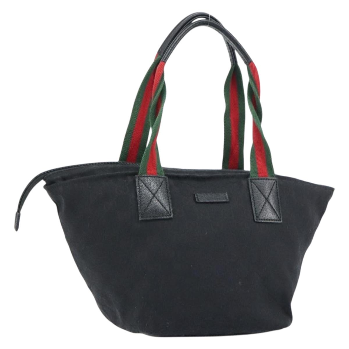 GUCCI GG Canvas Web Sherry Line Hand Bag Black Red Green Auth 156833