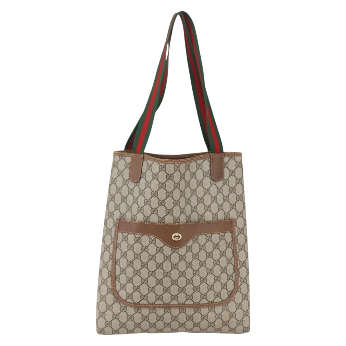 GUCCI GG Supreme Web Sherry Line Tote Bag PVC Beige Gold 89 02 003 Auth 156835