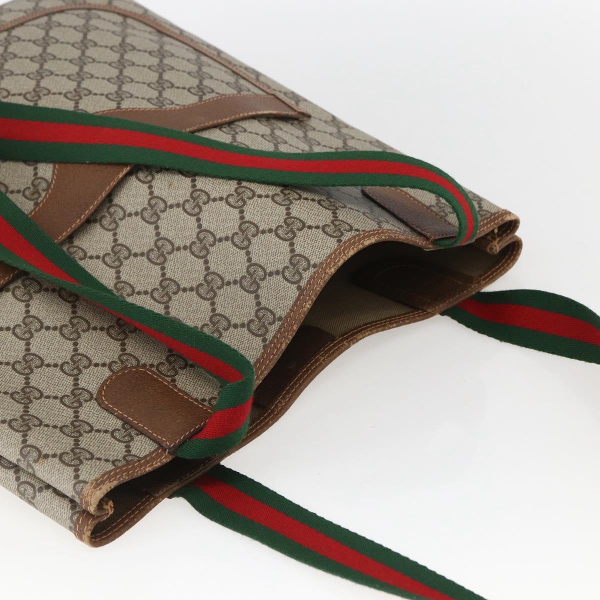 GUCCI GG Supreme Web Sherry Line Tote Bag PVC Beige Gold 89 02 003 Auth 156835