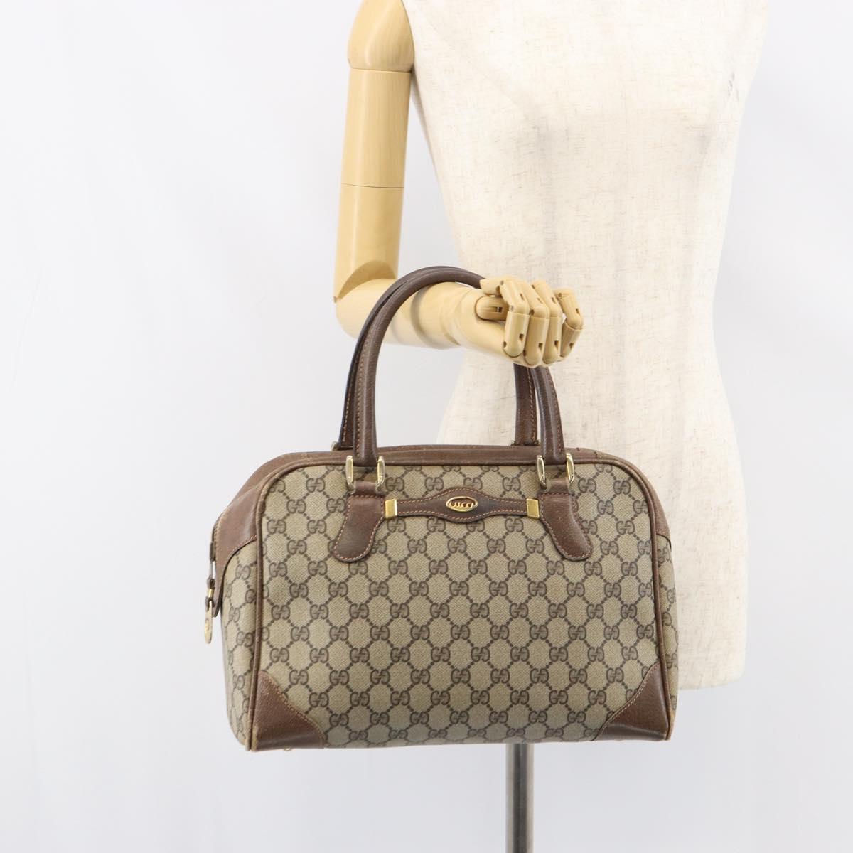 GUCCI GG Supreme Boston Bag PVC Beige Gold Auth 156838