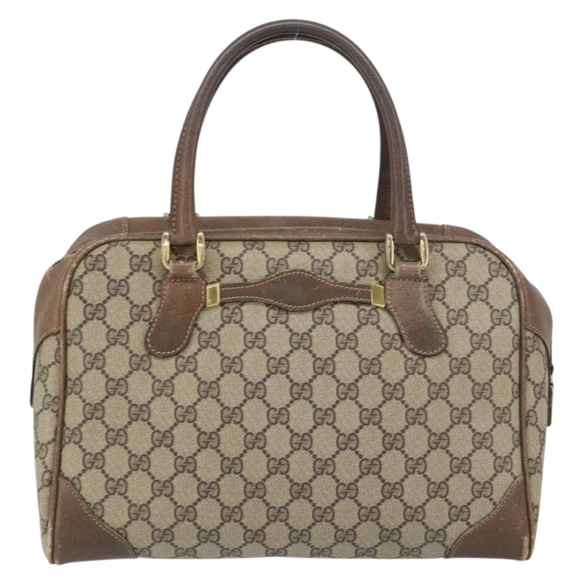 GUCCI GG Supreme Boston Bag PVC Beige Gold Auth 156838