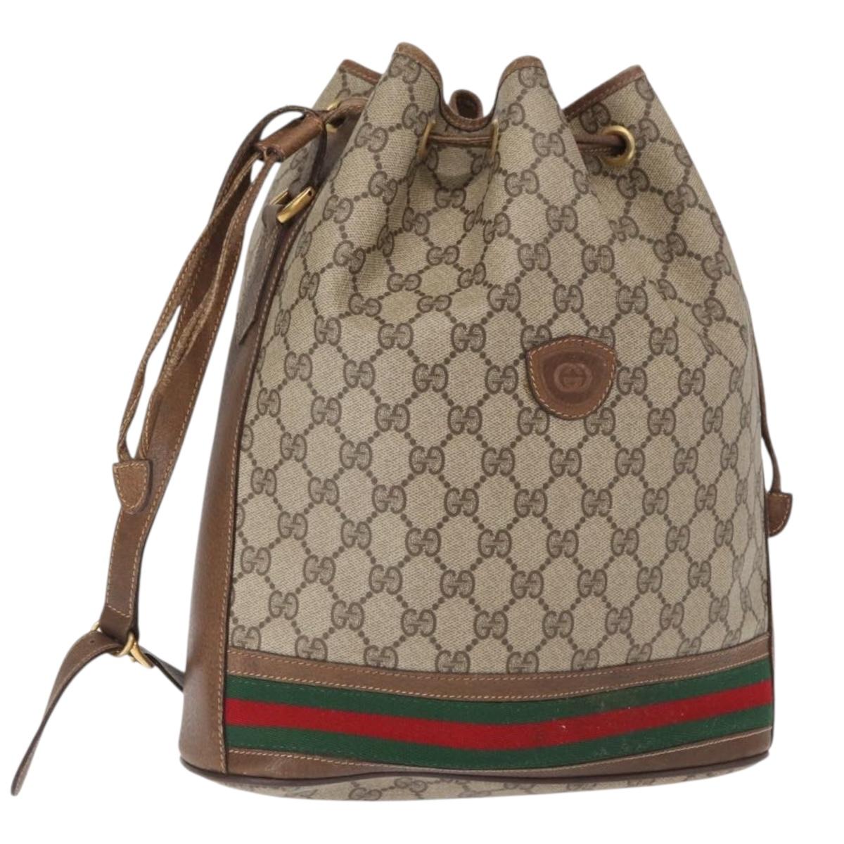 GUCCI GG Supreme Web Sherry Line Bag PVC Beige Gold 001 41 0850 Auth 156839
