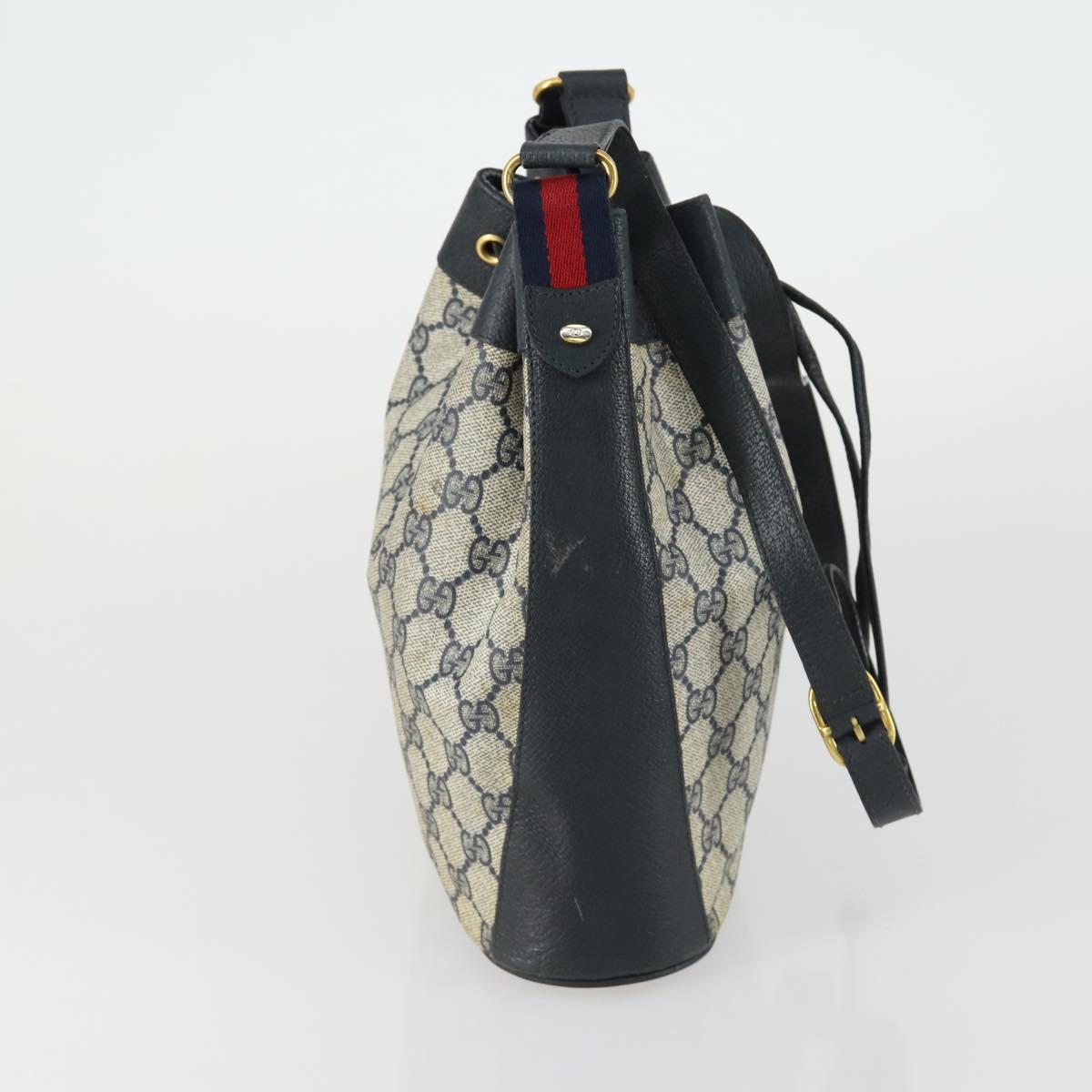 GUCCI GG Supreme Sherry Line Shoulder Bag PVC Navy Gold 41 02 034 Auth 156842