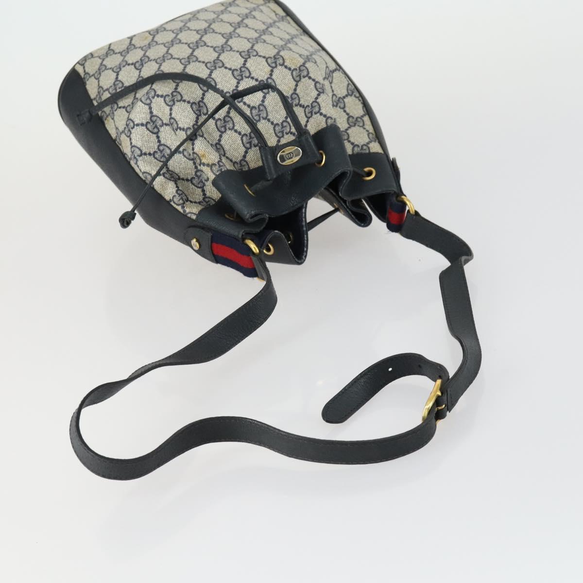 GUCCI GG Supreme Sherry Line Shoulder Bag PVC Navy Gold 41 02 034 Auth 156842