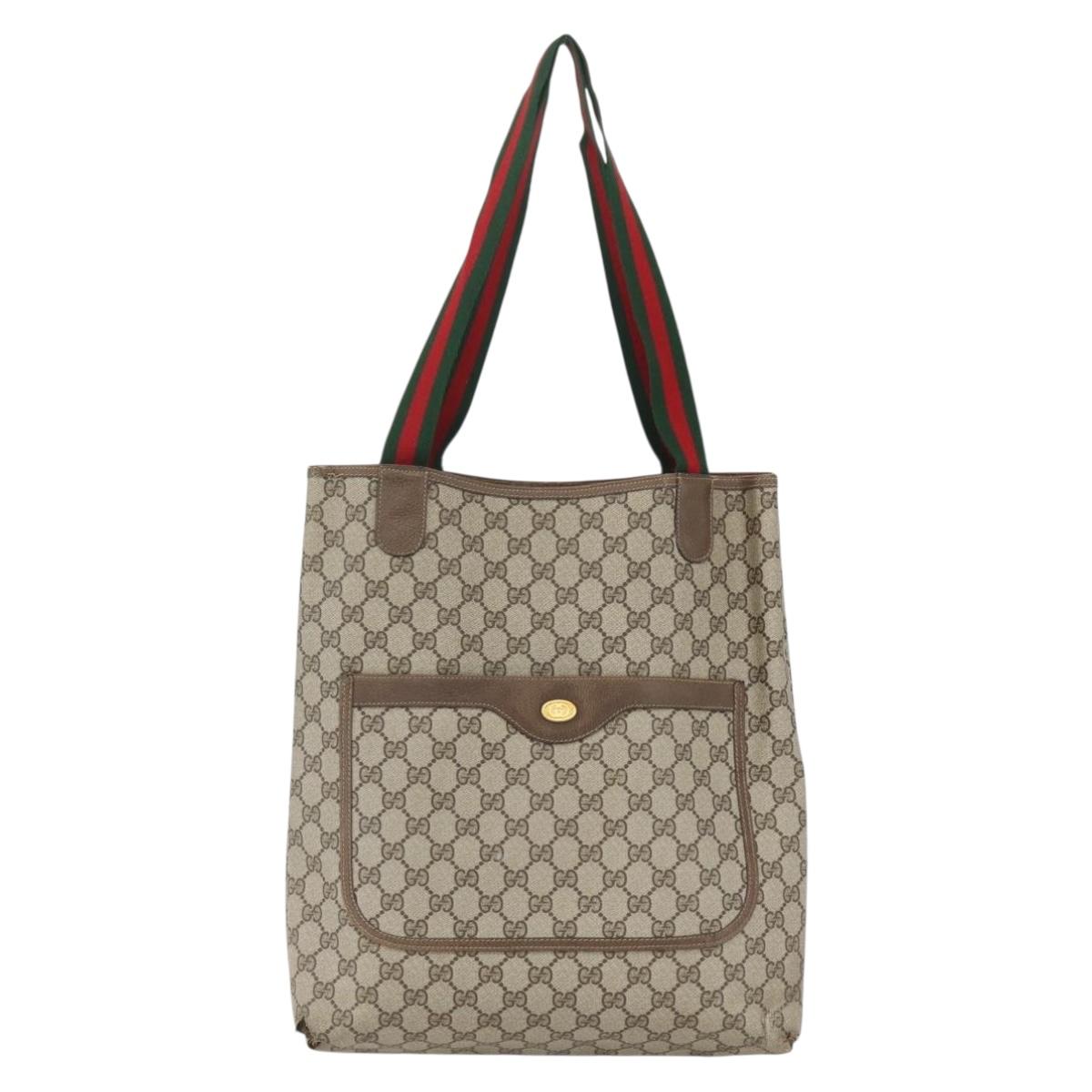 GUCCI GG Supreme Web Sherry Line Tote Bag PVC Beige Red 39 02 003 Auth 156848