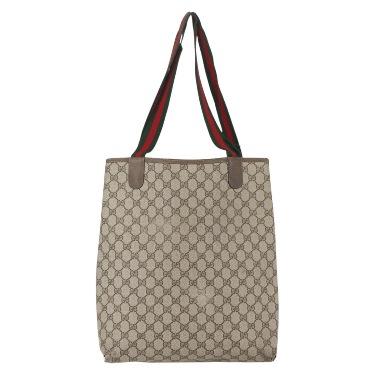 GUCCI GG Supreme Web Sherry Line Tote Bag PVC Beige Red 39 02 003 Auth 156848