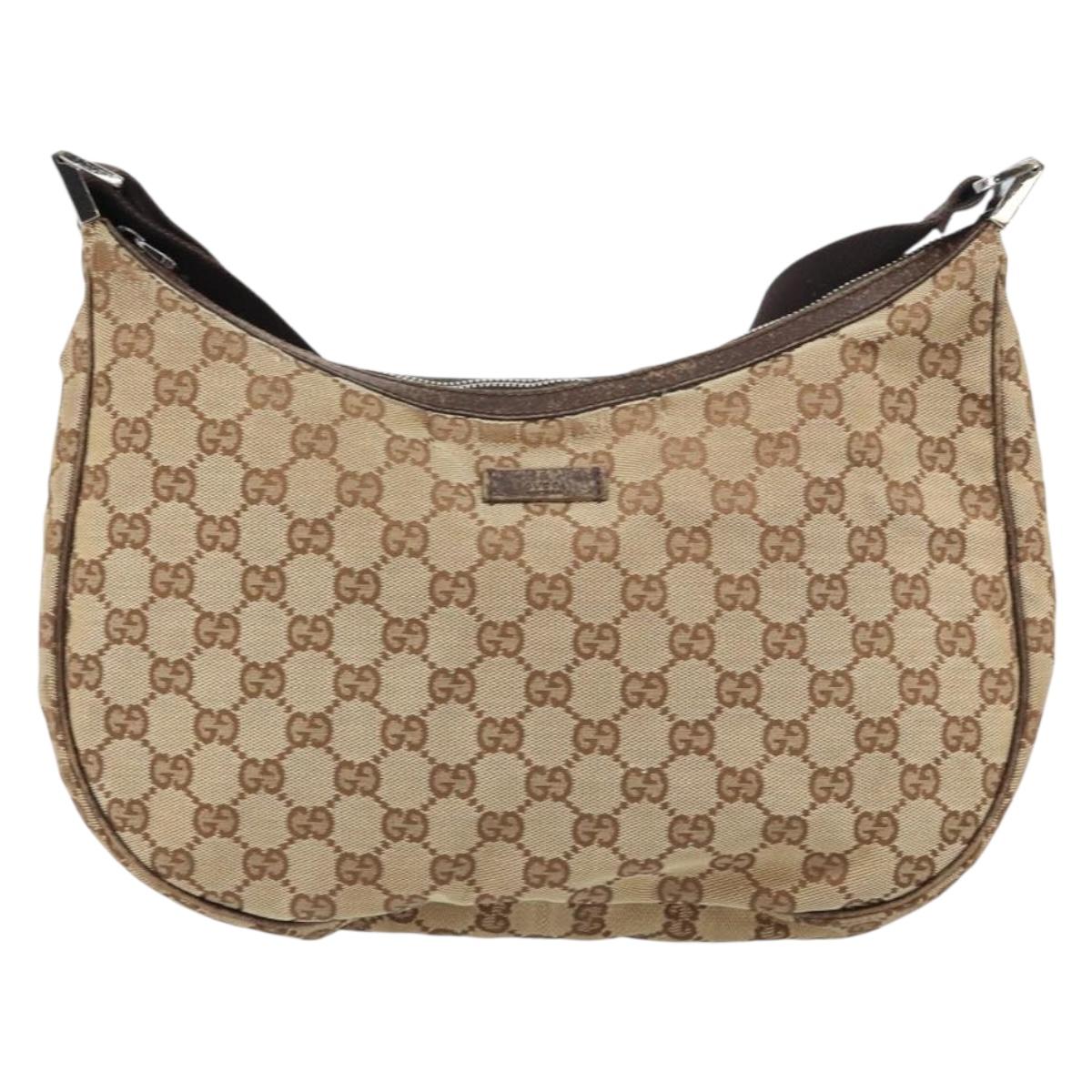 GUCCI GG Canvas Shoulder Bag Beige Silver 122790 Auth 156850