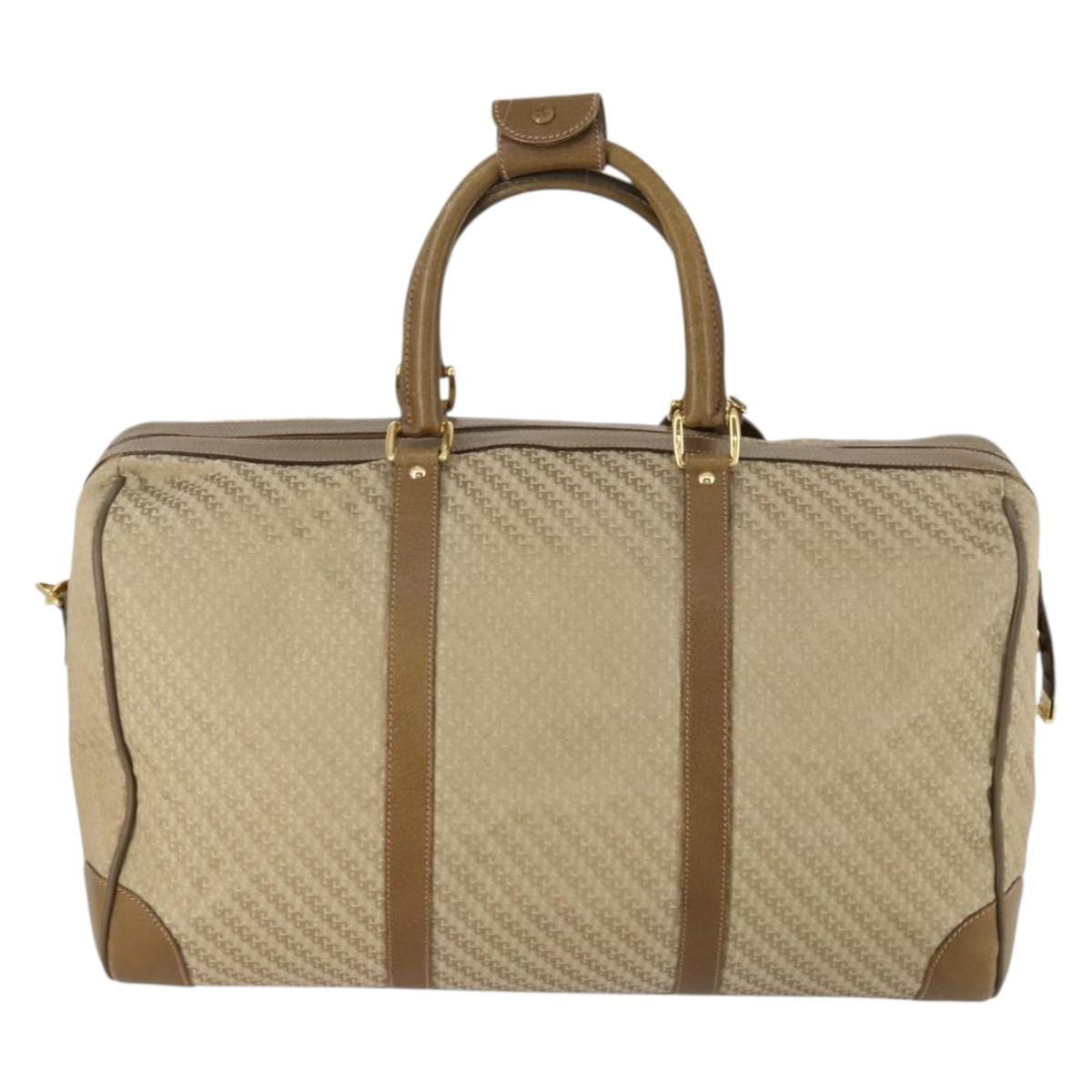 GUCCI Boston Bag Canvas 2way Beige Gold Auth 156852