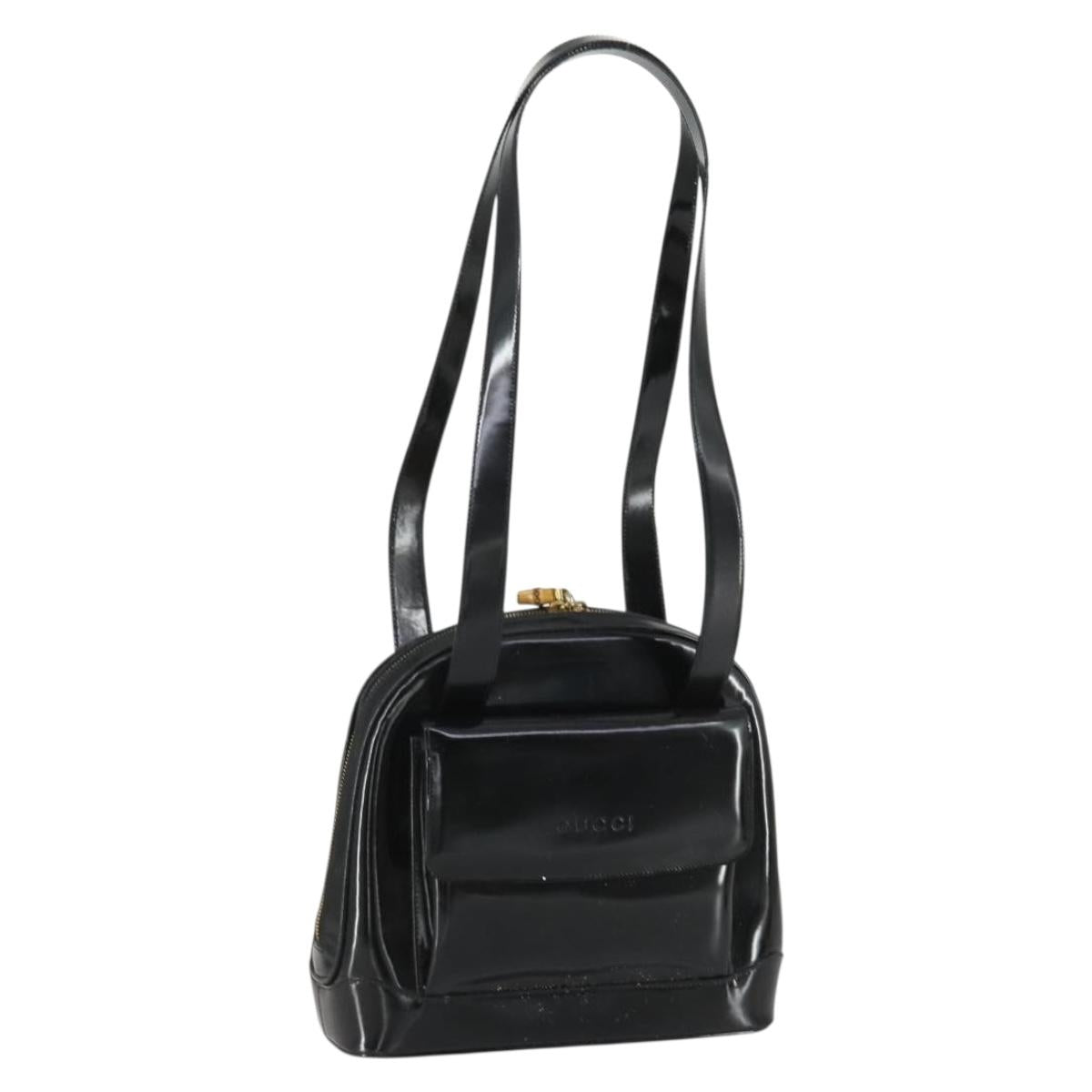 GUCCI Shoulder Bag Enamel Black Gold 001 1075 1650 0 Auth 156856