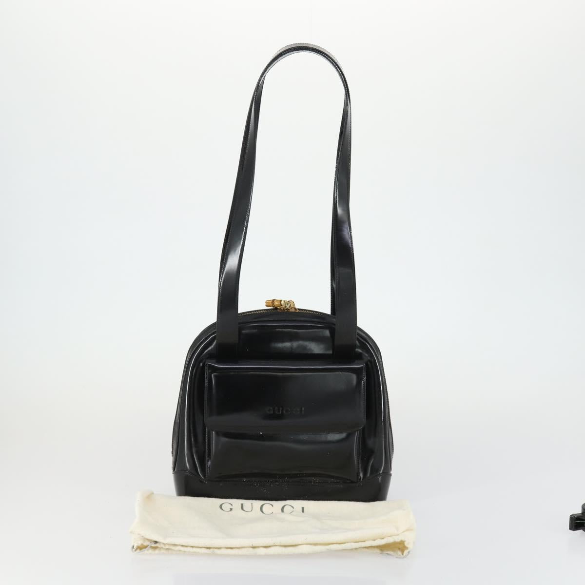 GUCCI Shoulder Bag Enamel Black Gold 001 1075 1650 0 Auth 156856