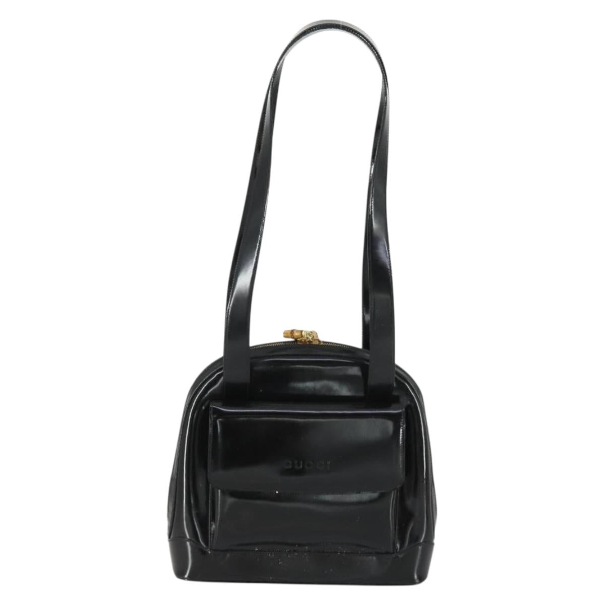 GUCCI Shoulder Bag Enamel Black Gold 001 1075 1650 0 Auth 156856
