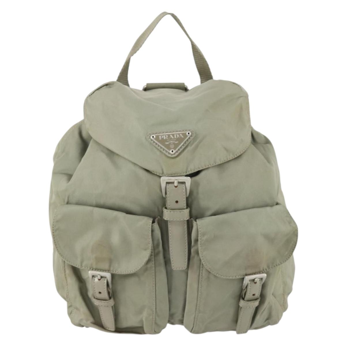 PRADA Backpack Nylon Beige Silver Auth 156861