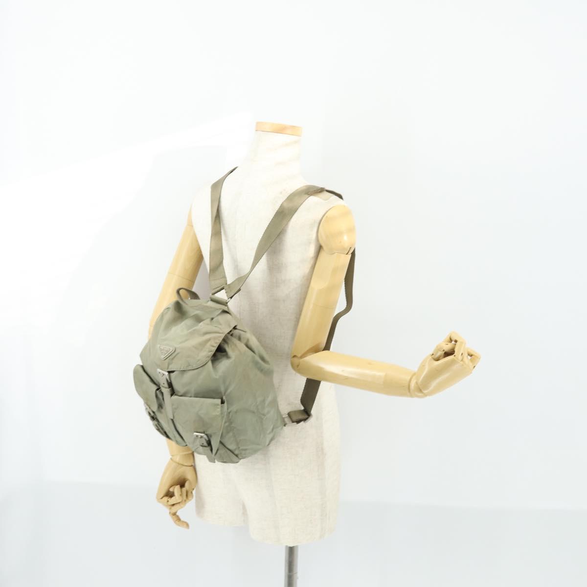 PRADA Backpack Nylon Beige Silver Auth 156861