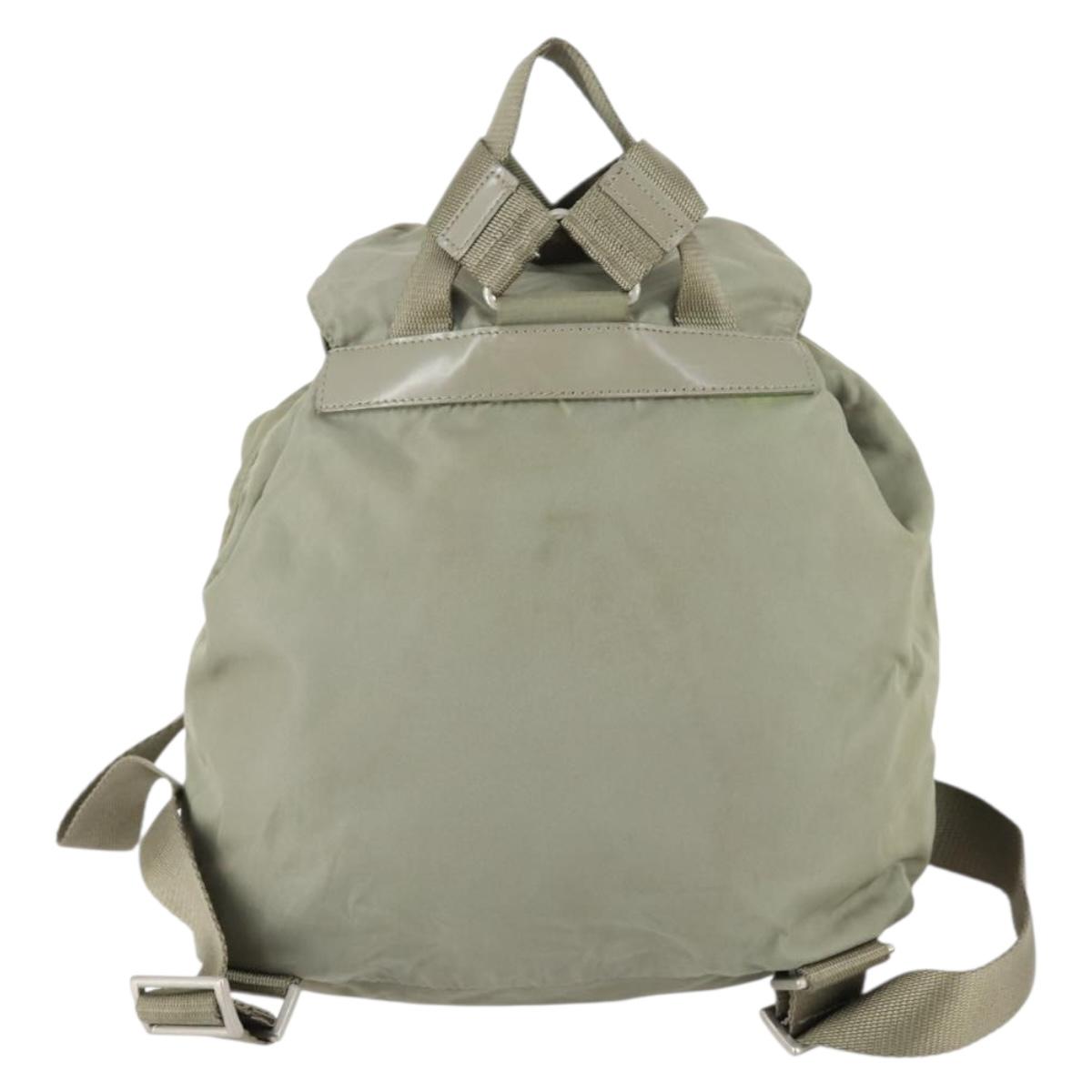 PRADA Backpack Nylon Beige Silver Auth 156861