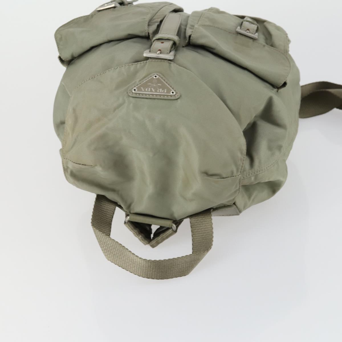 PRADA Backpack Nylon Beige Silver Auth 156861