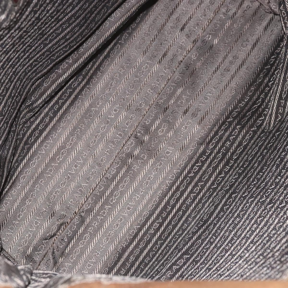 PRADA Tote Bag Satin Beige Silver Auth 156863